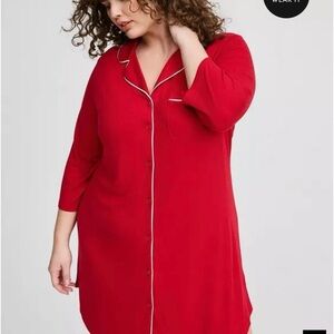 Women's Red Button-Down Sleep Shirt
